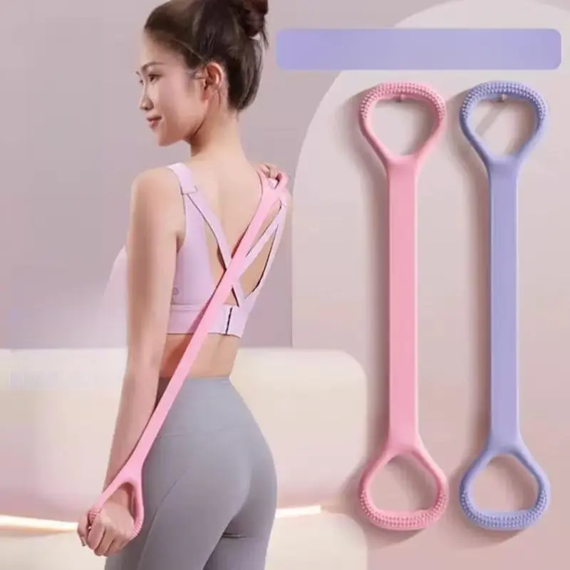Silicone Thickened Figure 8 Resistance Band Back Shoulder Stretch Trainer for Women Home Yoga Workout Back Posture Correction Elastic Pull Rope Fitness Equipment