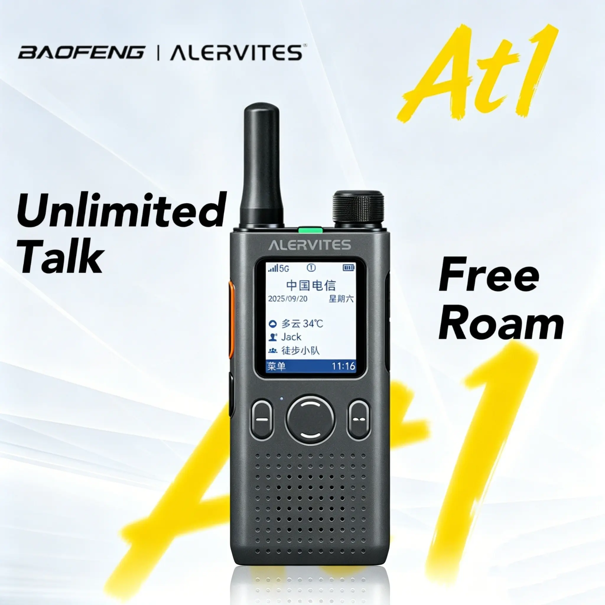 ALERVITES AT1 Upgraded Version 5G POC Radio, Unlimited Distance Nationwide Intercom, 2200mAh Rechargeable Two-Way Radio with Type-C Charger, APP Network & GPS, for Hiking Camping
