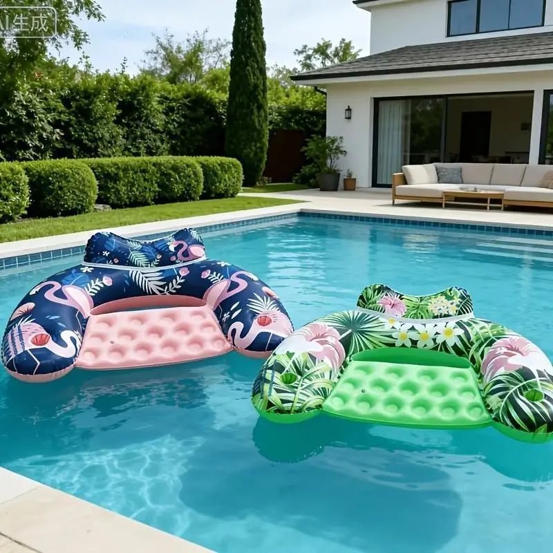 U-Shaped Inflatable Pool Float with Cup Holder, PVC Water Lounger for Summer Beach & Pool Parties, Floating Buoy for Adults & Party Lovers, Pool Floaties