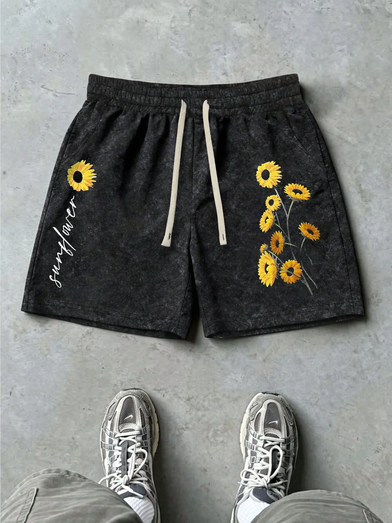 Unisex Streetwear Shorts, Floral Sunflower Print, Loose-Fit, Retro Style, All-Season Wear, Ideal for Outdoor Activities & Parties
