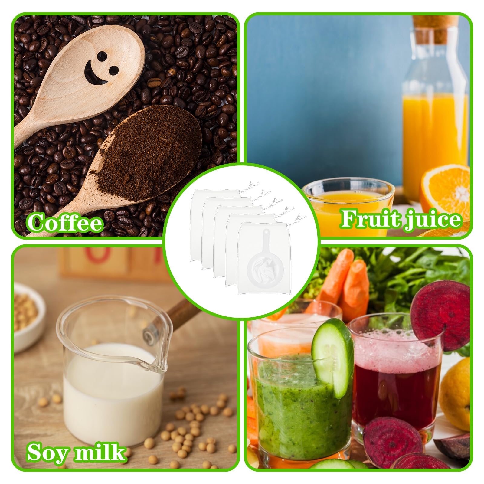 Reusable Mesh Nylon Filter Bag & Portable Filter Net, Kitchen Filtering Tool with Simple Filtration Design, Suitable for Brewing, Nut Milk, etc, Coffee