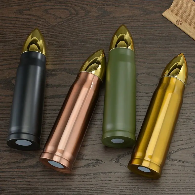 Stainless Steel Vacuum Insulated Bullet Shape Flask - Metal Body, Military Look, Large Capacity, Vintage Horror Bookish Design, Gift Ideas, Thermo Tumbler for Coffee, Western Fan Kitchenware Drinkware, Peace, Container, Thermal