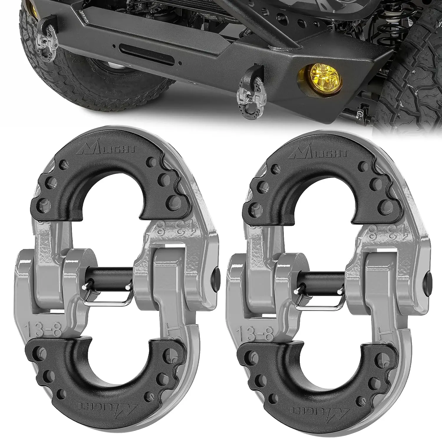 Nilight Safety Chain Connector Link, 1/2In Tow Hitch Hammerlock Coupling Link, 2 Pcs Forged Steel Tow Chain Connector for Chain Link/ Rope Link/Shackle, 12000 lbs Load Limit, Grey