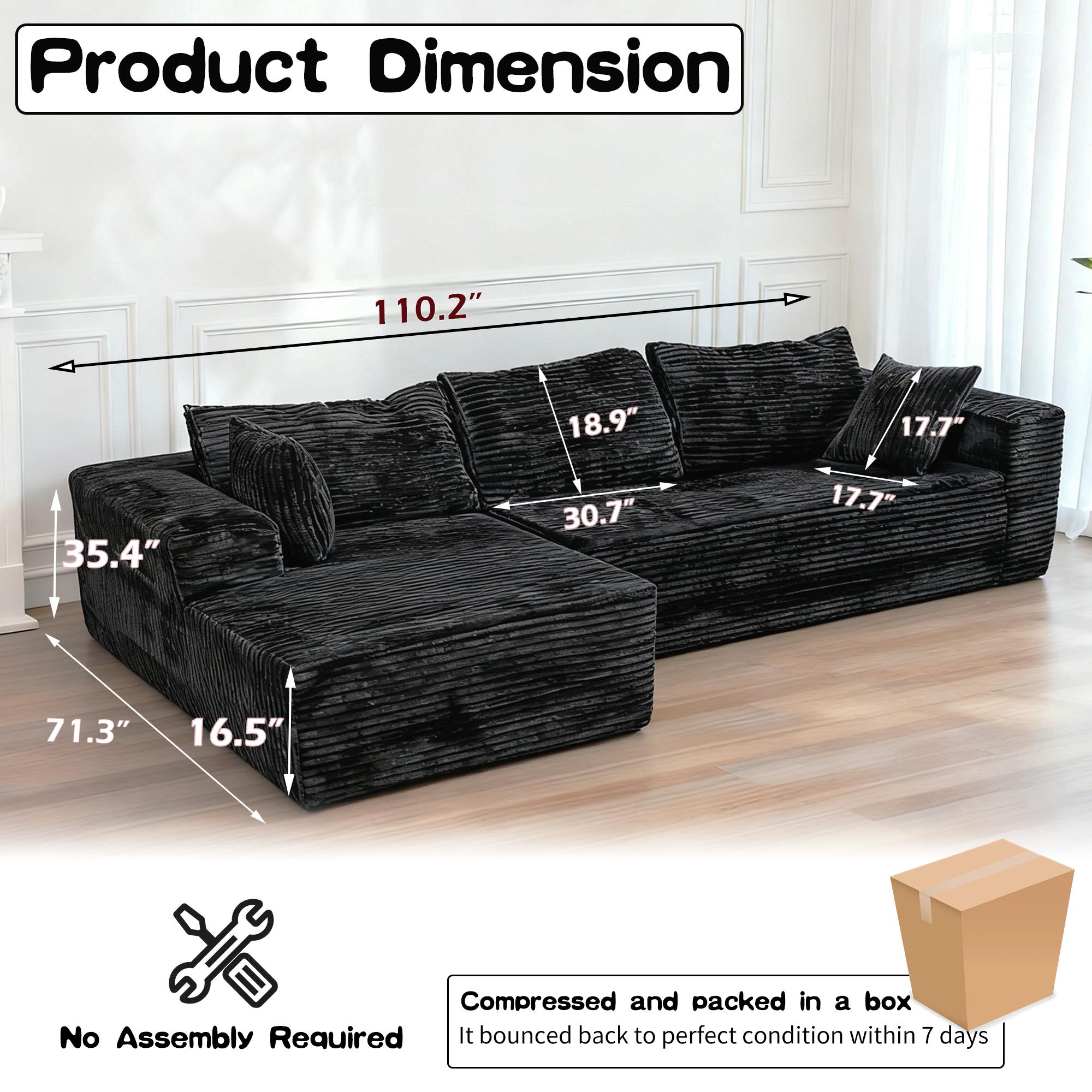 110" L-Shaped Sectional Sofa, Corduroy Chaise, Memory Foam, Modular Design, Living Room Storage