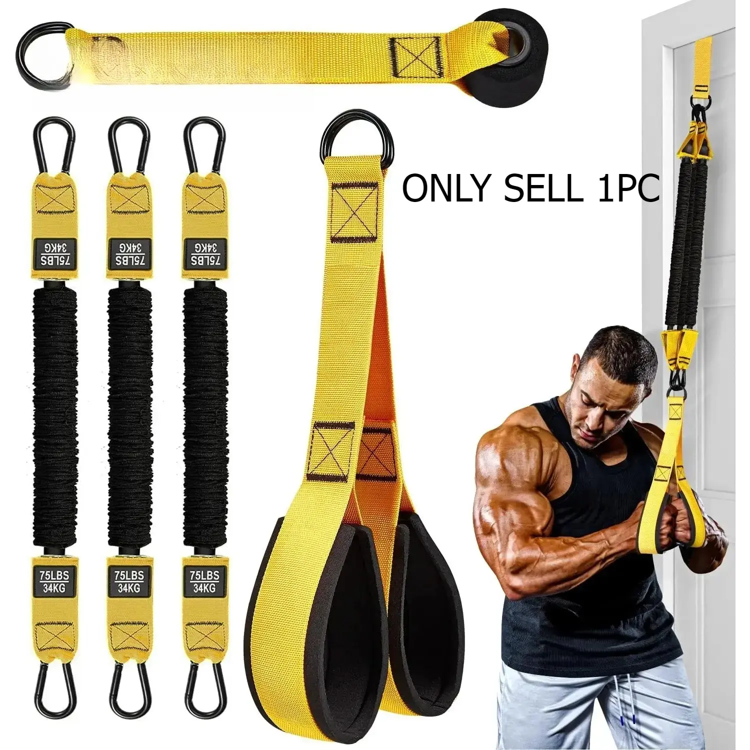 Heavy-Duty Latex Resistance Workout Straps, Adjustable Resistance Training Bands, Fitness Bands (Up to 225 lb) for Deltoid Press, Face Pulls, Bicep Curls and Full-Body Toning, Home and Gym Use