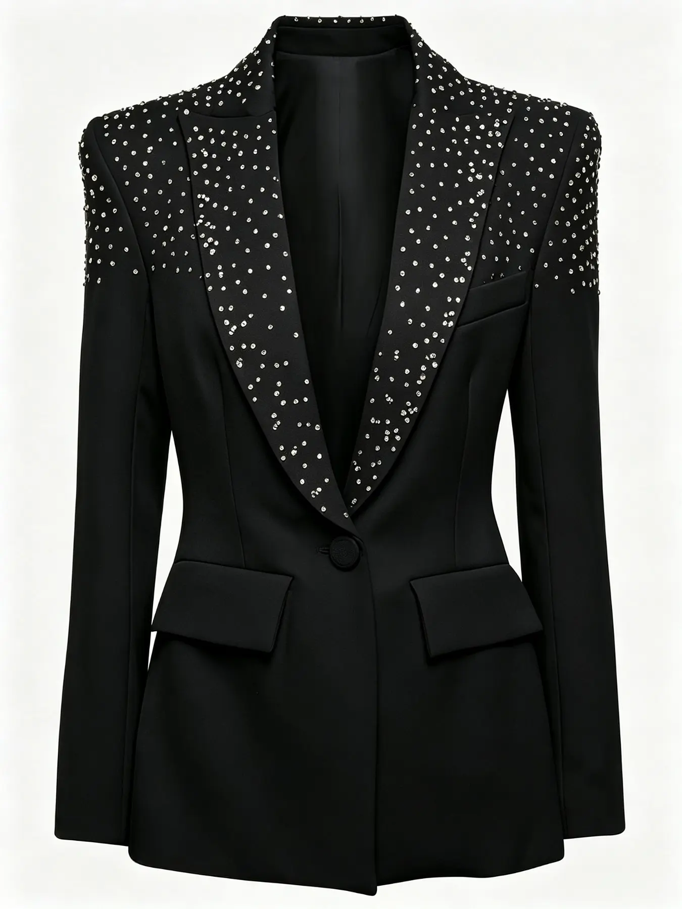 2026 Fall New Fashion Simple Rhinestone Elegant Party Street Pure Color Suit Jacket for Women, Stylish and Chic Outerwear