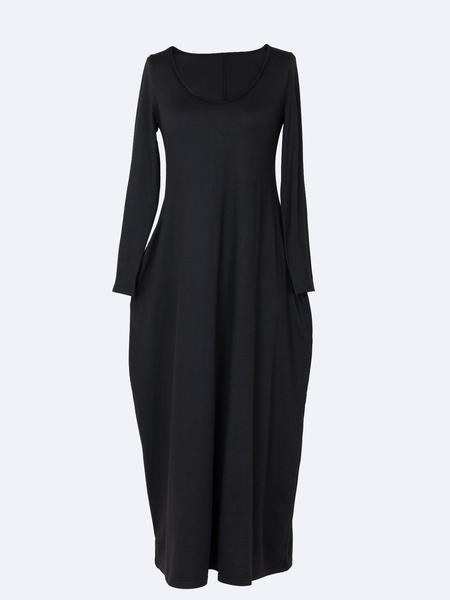 Women's Long Coffee Leopard Print Dress, Casual Fitted Round Neck Long Sleeve Pocket Sleepwear, Soft Fabric All Seasons