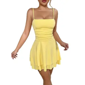 Women’s Sexy Spaghetti Strap Bodycon Mini Dress – Backless Ruched Slim Fit Summer Party Dress