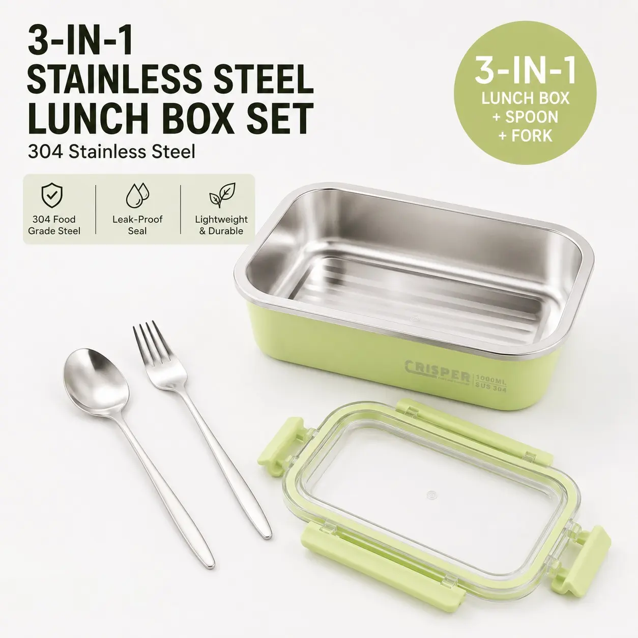 Macaron Color 304 Stainless Steel Lunch Box Set, Cream Style, Leak-Proof Portable Food Storage, Includes Spoon and Fork, Student Office, Outdoor Picnic