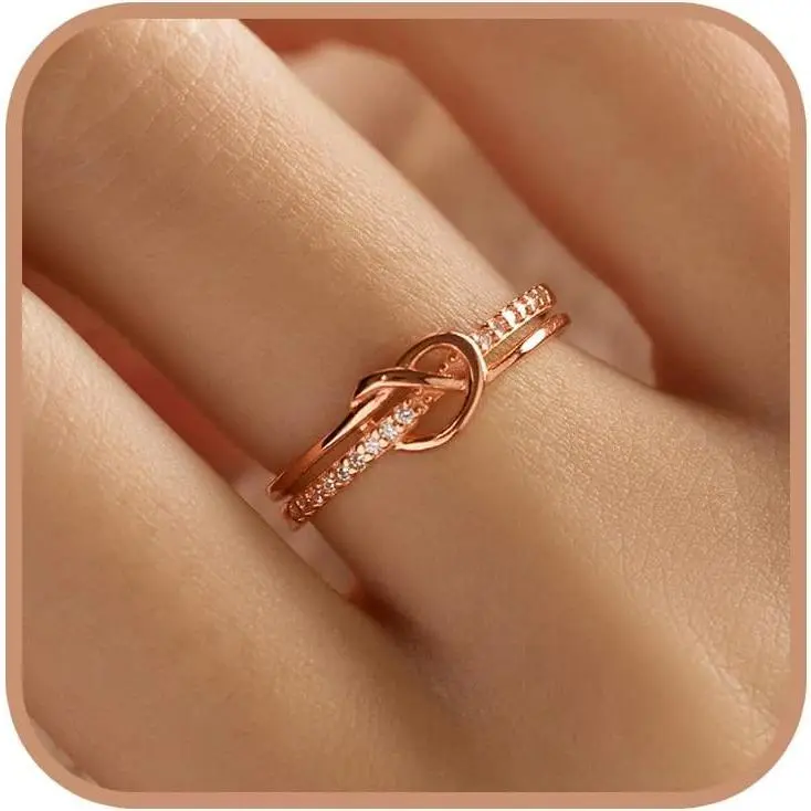 Heart Rings for Women Mother Daughter Friendship Knot Ring Promise Ring for Her 925 Sterling Silver 14K Gold Plated Cubic Zirconia Purity Ring Stackable Rings Birthday Graduation Gifts