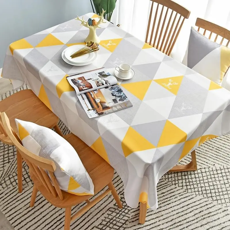 Faux Tablecloth Waterproof Oil-and Stain Resistant TPU Coated Table Cloth for Rectangle Tables, Spill-Wipeable Table Cover with Geometric Pattern, 52 x 70 Inches (yellow)