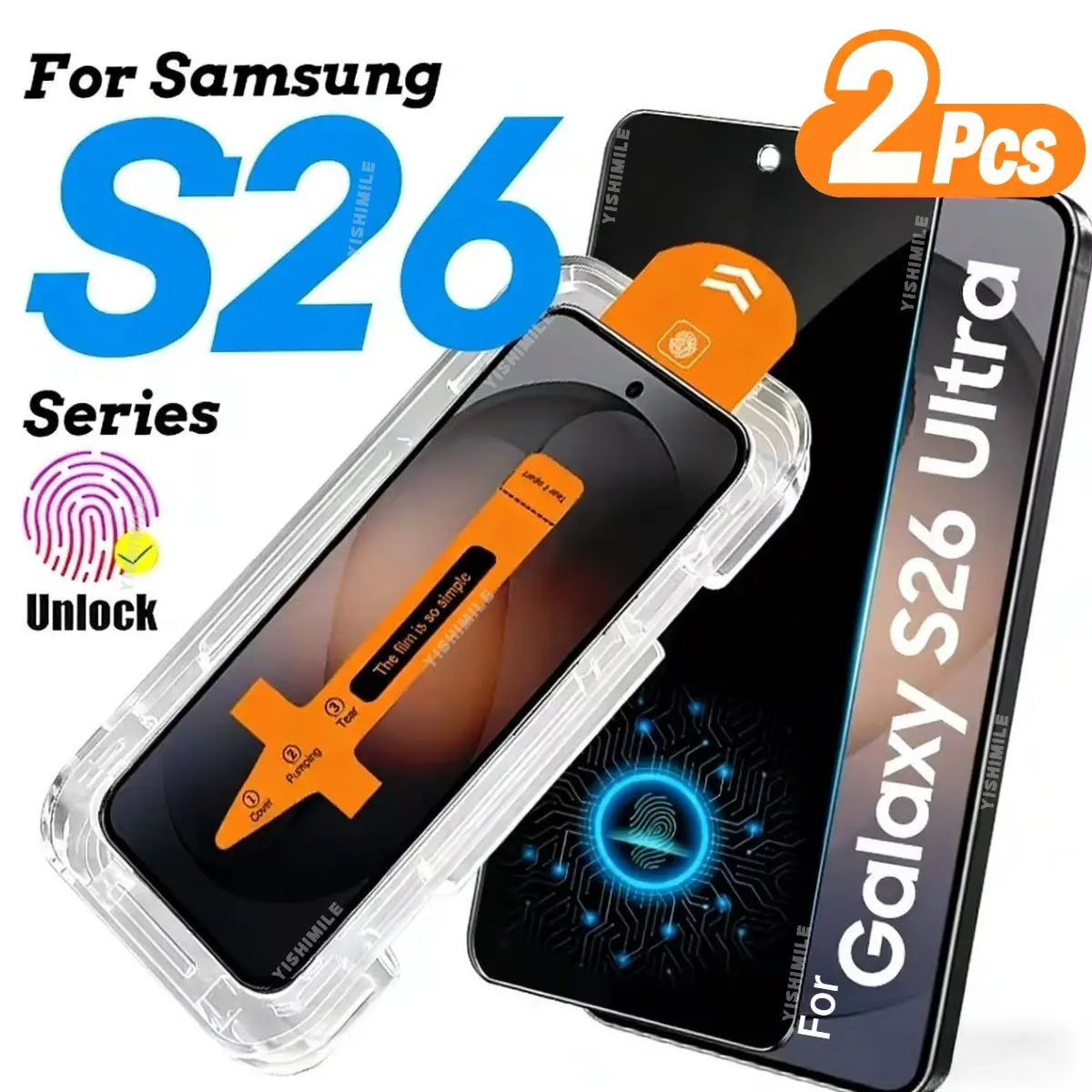 2-Pack Privacy Tempered Glass Screen Protector, Compatible with Samsung Galaxy S22 Series, Anti-Spy, Fingerprint Unlock Support