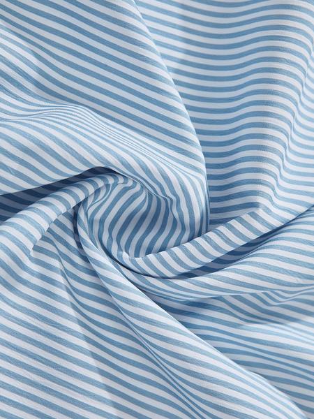 Men's Slim Fit Woven Striped Short Sleeve Casual Blue Shirt