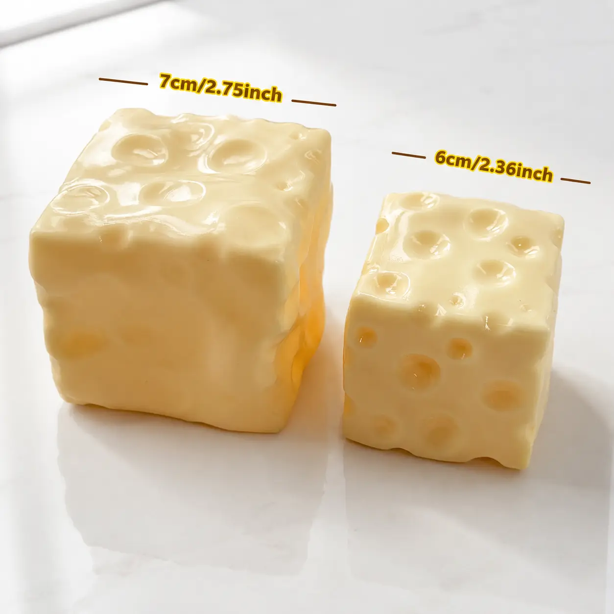 Viral Giant Cheese Squishy Toy, Non-Rebound Petroleum Jelly Filled Soft Gel Stress Ball, Moldable Cheese Block Fidget Toy for ASMR Squeeze Fun, 6 cm & 7 cm