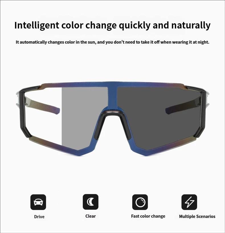 Photochromic Cycling Sunglasses for Men & Women, UV400 Wraparound Shield Sports Glasses, Lightweight Windproof One-Piece Outdoor Eyewear for Road Biking, Running, MTB & Driving