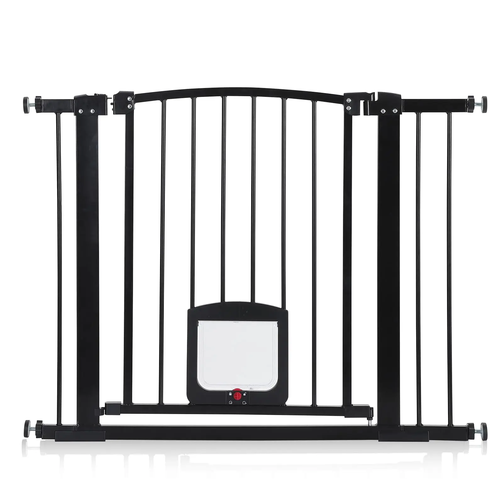 Pressure Mounted Baby Pet Gate 30-41in Auto-Close Double Lock | Adjustable pressure gate with cat door pet flap auto-close double lock drill-free ideal for doors stairs safety
