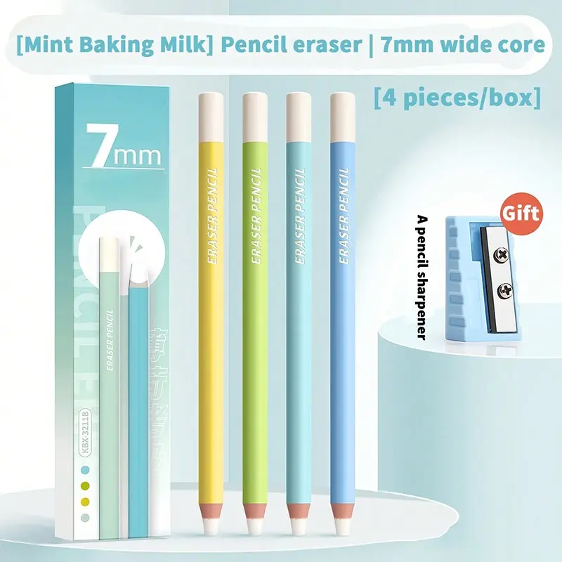 Macaron Color Oversized Pencil Eraser, Free Sharpener Included, Dust-Free Precision Eraser, Art Sketch Highlight Eraser Pen, Back to School