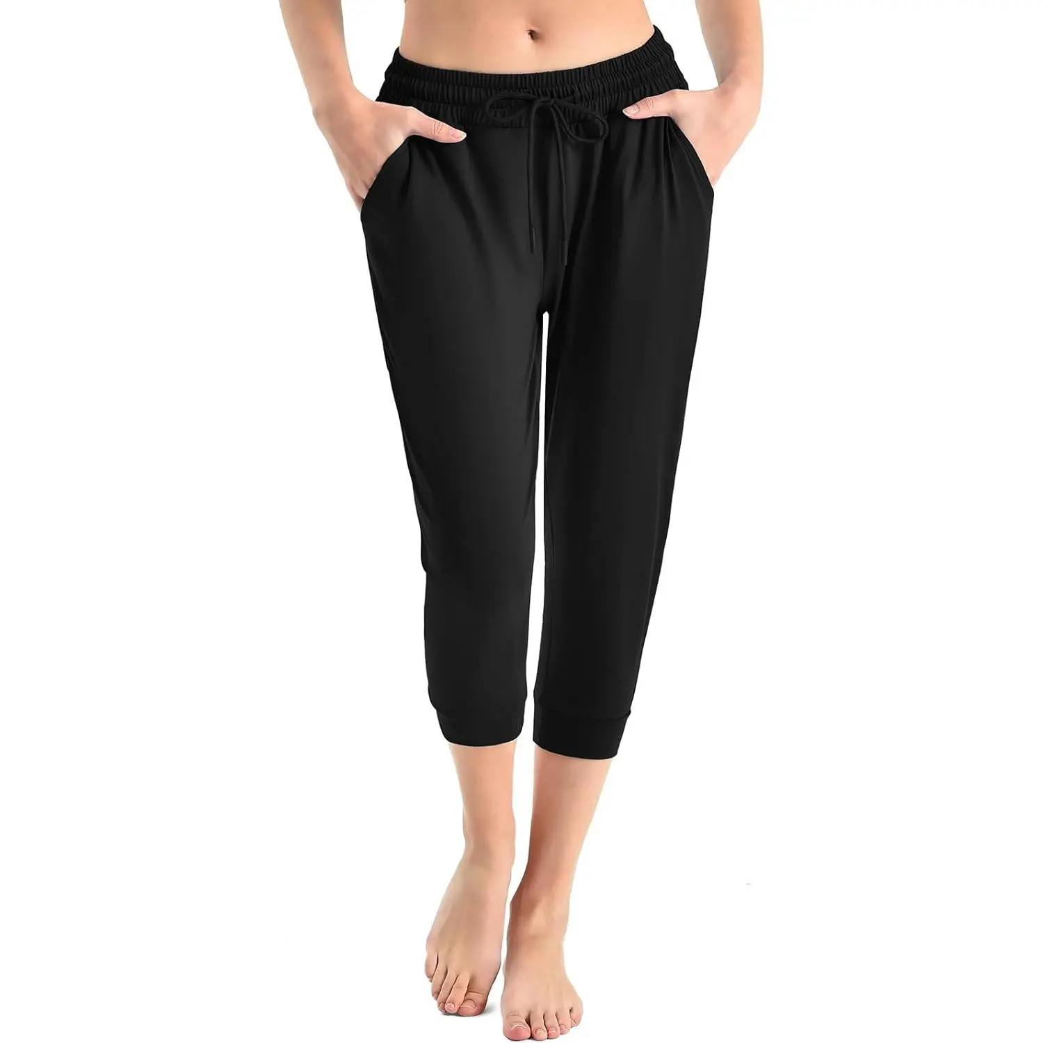 Women's Lightweight Stretchy Capri Pants, Cropped Joggers with Pockets and Drawstring Waist, Sporty Chic Sweatpants for Lounging & Workout, Lazy Style Women's Sports Joggers, Multi-Pocket Drawstring Women's Sports Joggers