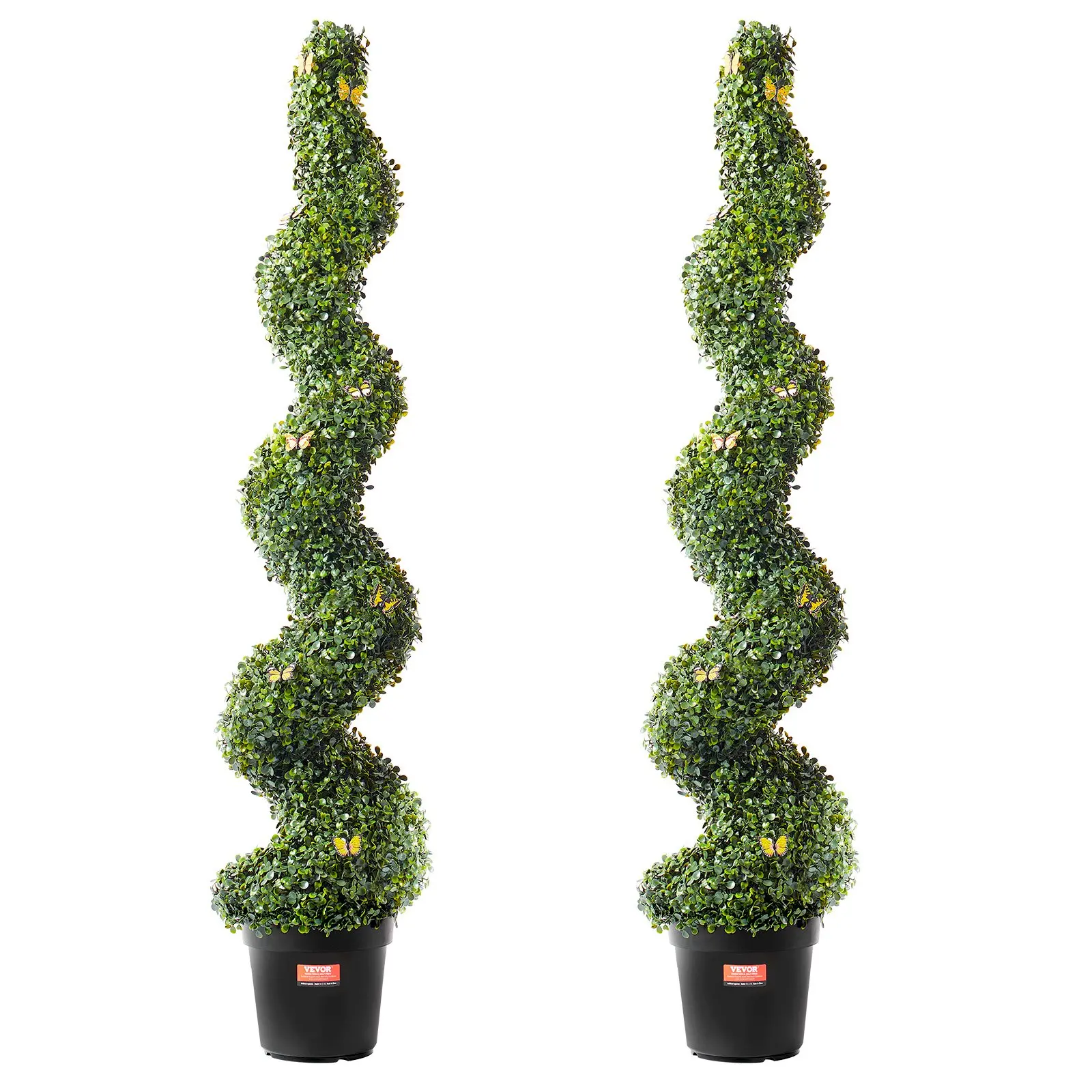【DealsForYouDays】VEVOR Artificial Boxwood Topiary Tree, 60 inch Tall (2 Pieces), Spiral Faux Topiary Trees, Faux Plant w/ Extra Leaves Pot Small Decoration, UV Rated Greenery Set for Home Decor Indoor/Outdoor