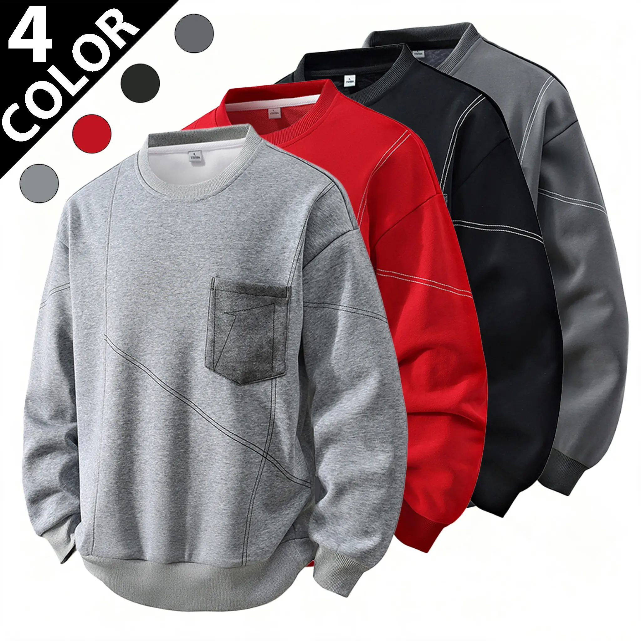 2026 New Men’s Crew Neck Pullover Sweatshirt, casual versatile long sleeve top for young men in spring and autumn. Crafted from soft comfortable fabric with fine draping performance, offering relaxed non-restrictive wearing experience for all-day daily us
