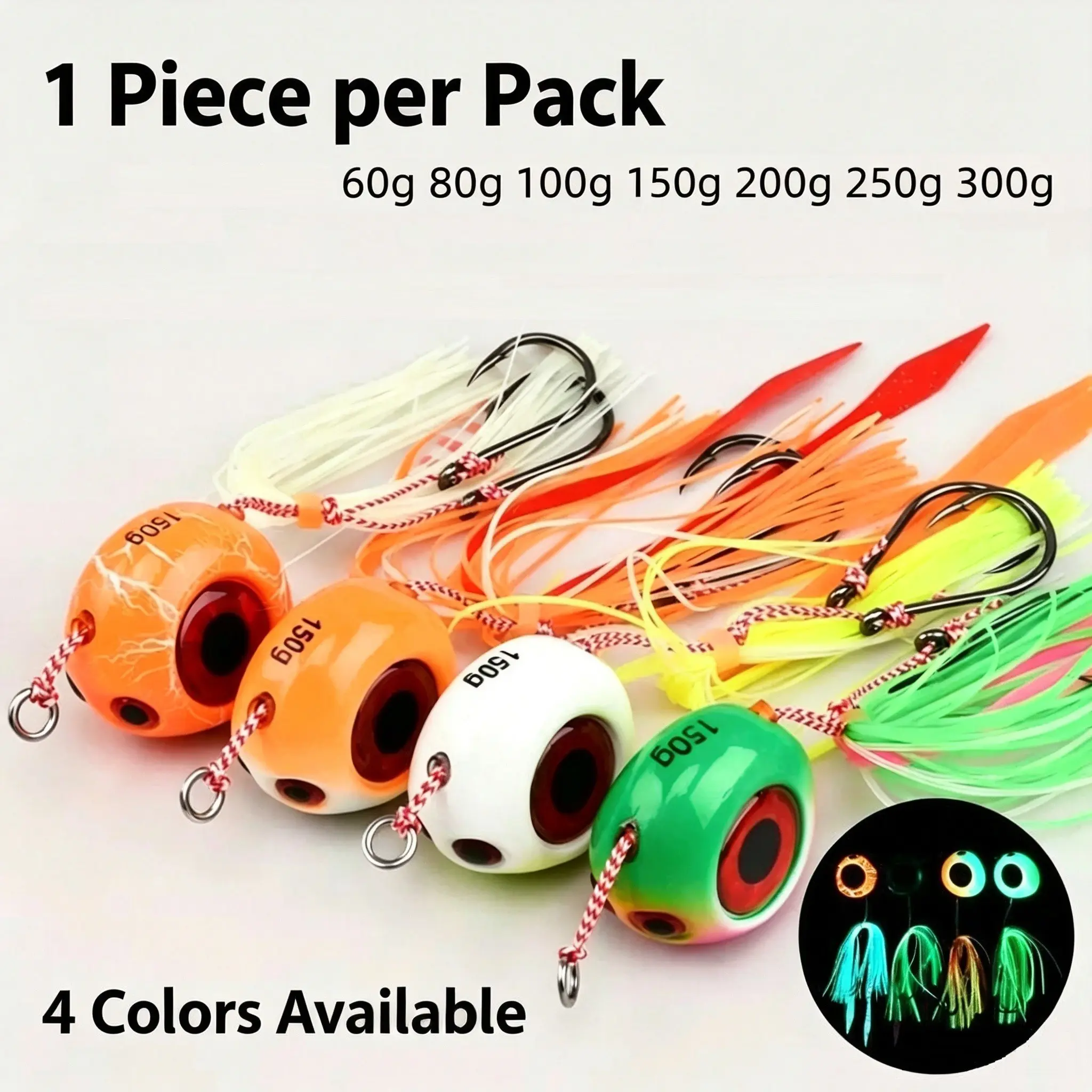 Inchiku Jig Fishing Lure 60g-300g, Slow Retrieve Bait with Dual Hooks, Sea Fishing Lure, Imitative Bait for Boat Fishing, Artificial Lures