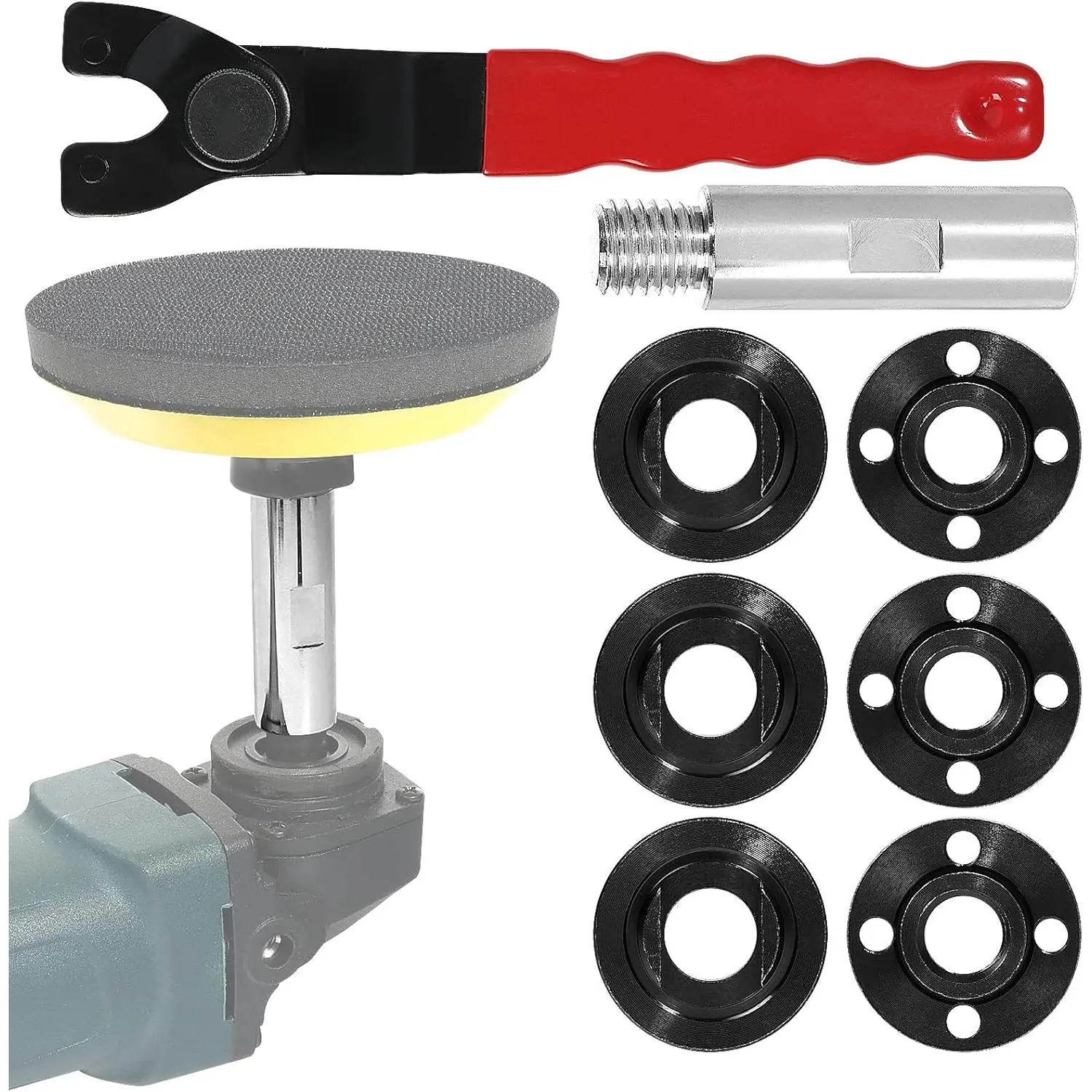 Angle Wrench, Locknut Spanner Wrench Flange Nut and Extension Shaft, 8PCS Attachments Kit for 5/8-11 Parts