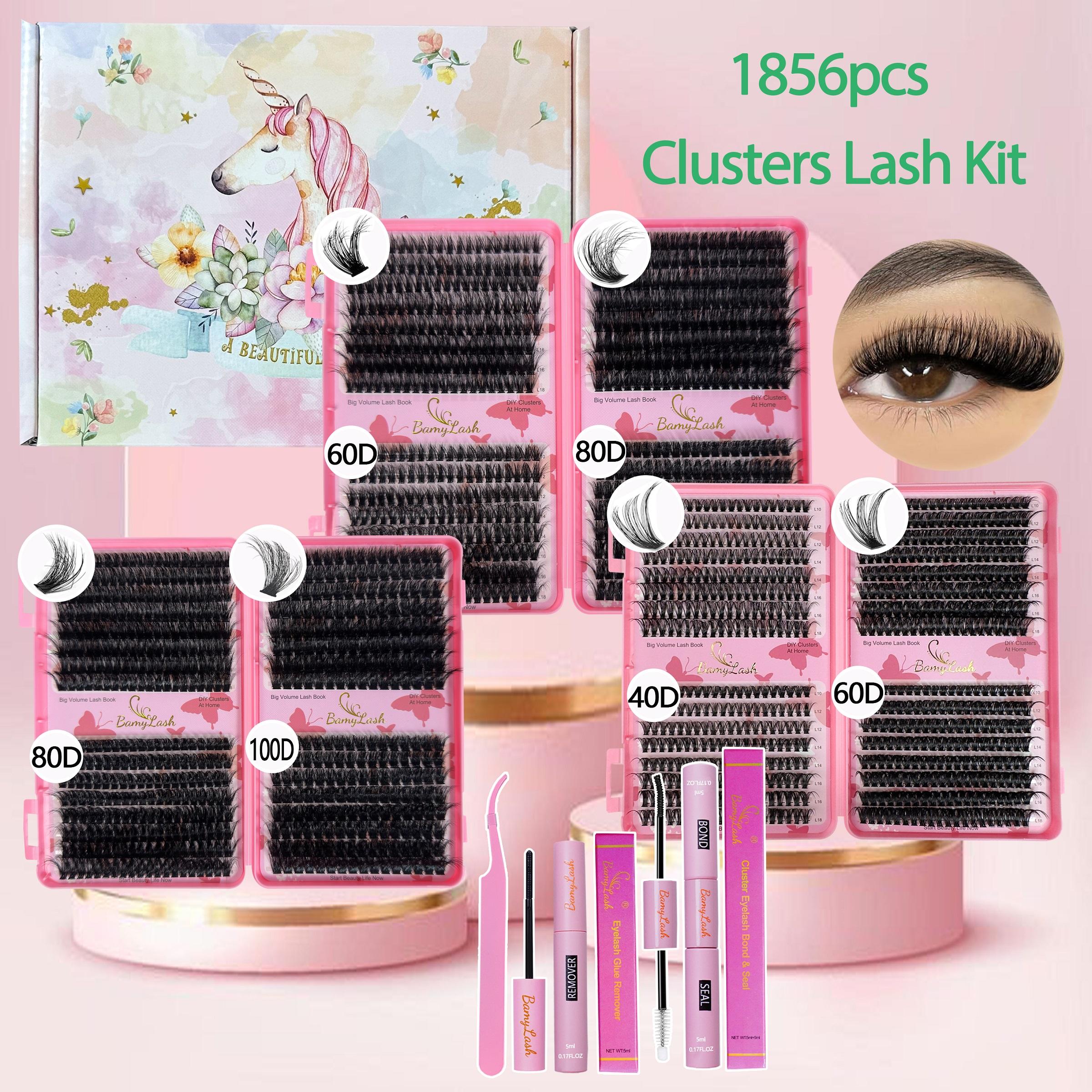 476-1856 Pcs Cluster Eyelash Kit Set, Mixed Length and style D Curl 3D Lashes, Synthetic Fiber, Includes Glue Remover Tweezer, Home Lash designer Lash Kit Lash Extension,Ideal for Beginners & Daily Makeup Use