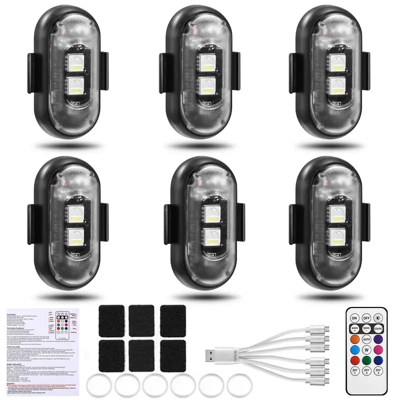 Car LED Light - 8-Color Warning Light Rechargeable Wireless Car Light with Remote Control, Decorative Light for Motorcycle Truck, IP65 Waterproof