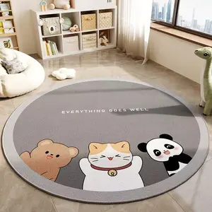 Soft Velvet Round Area Rug - Non-Slip, Washable Cartoon Animal Floor Mat for Bedroom, Kids Room Decor, 4 Sizes Optional