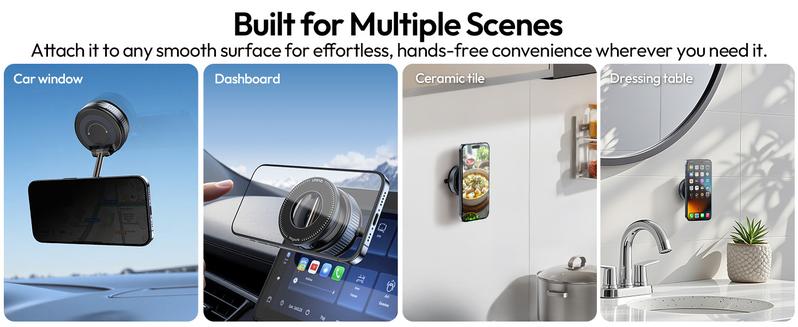 ULANZI SK-25 Car Phone Holder for Magsafe, Vacuum Suction Cup Magnetic Phone Mount, 360° Adjustable Phone MagMount for Car/Ceramic Tile/Gym/Mirror, Load up to 1kg, Magnetic Force ≥14N（Black）