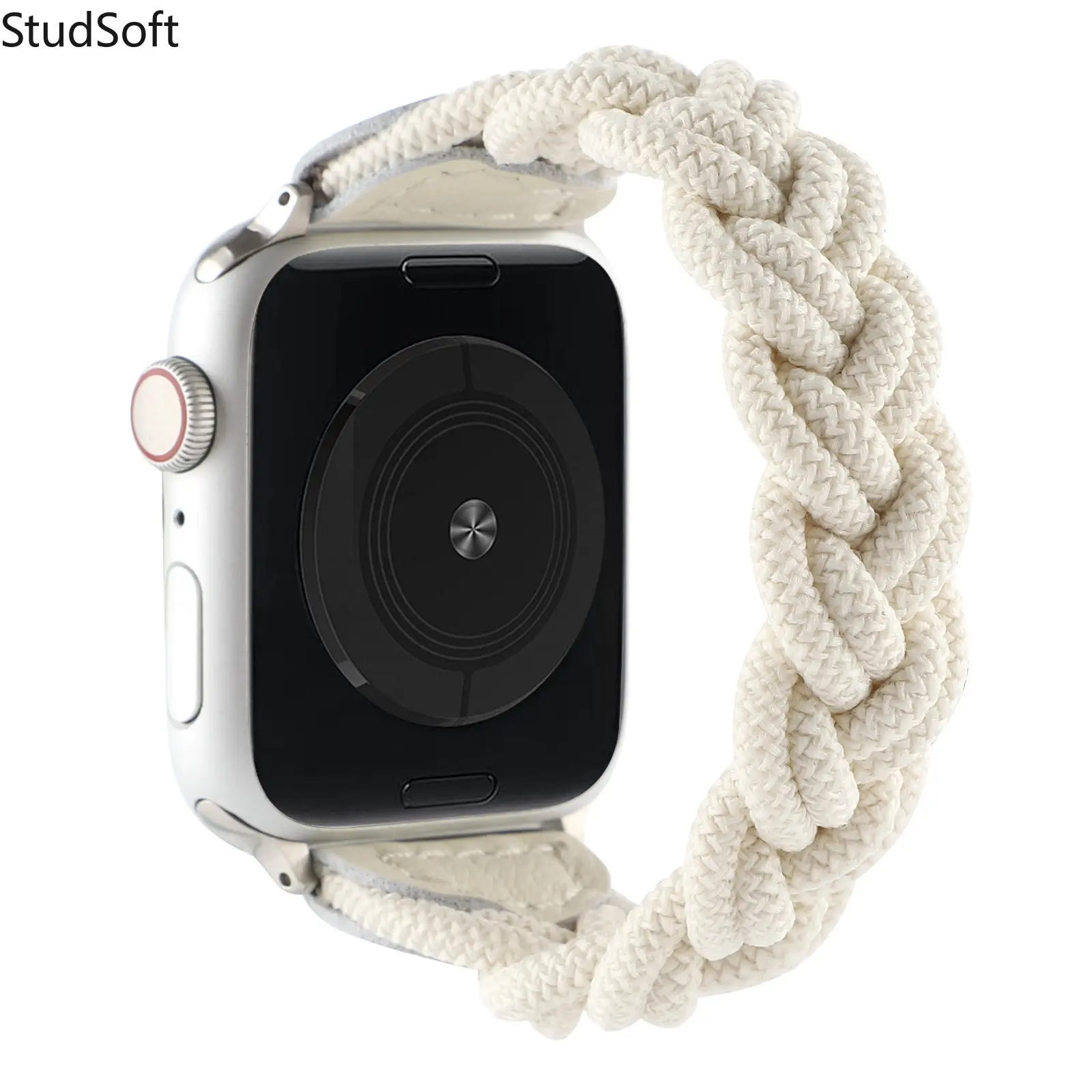 Boho Braided Rope Watch Band for Apple Watch 38mm 40mm 41mm 42mm 44mm 45mm 49mm Women Men Cream Woven Fabric Leather Strap iWatch Series 10 9 8 SE Ultra 2 Comfortable Soft Wristband