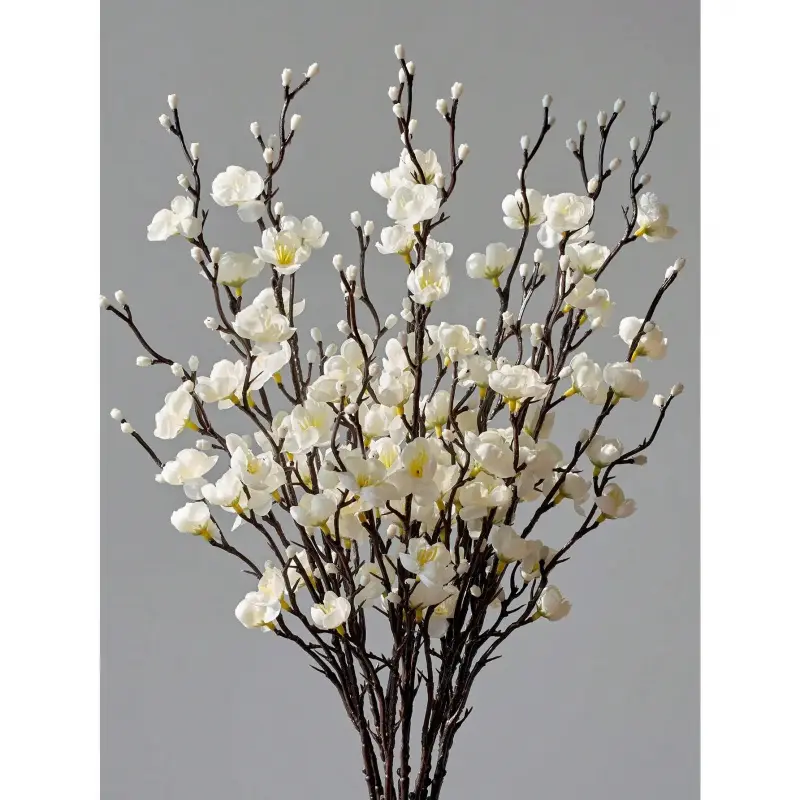 12/24Pcs Winter Artificial Flowers White Plum Silk Blossom 21.7'' Fake Wintersweet Artificial Flower Bouquet, Home Decoration Bouquets for Home Hotel Office Wedding Party Garden Centerpieces All Season Decor Ornaments(vase not included)