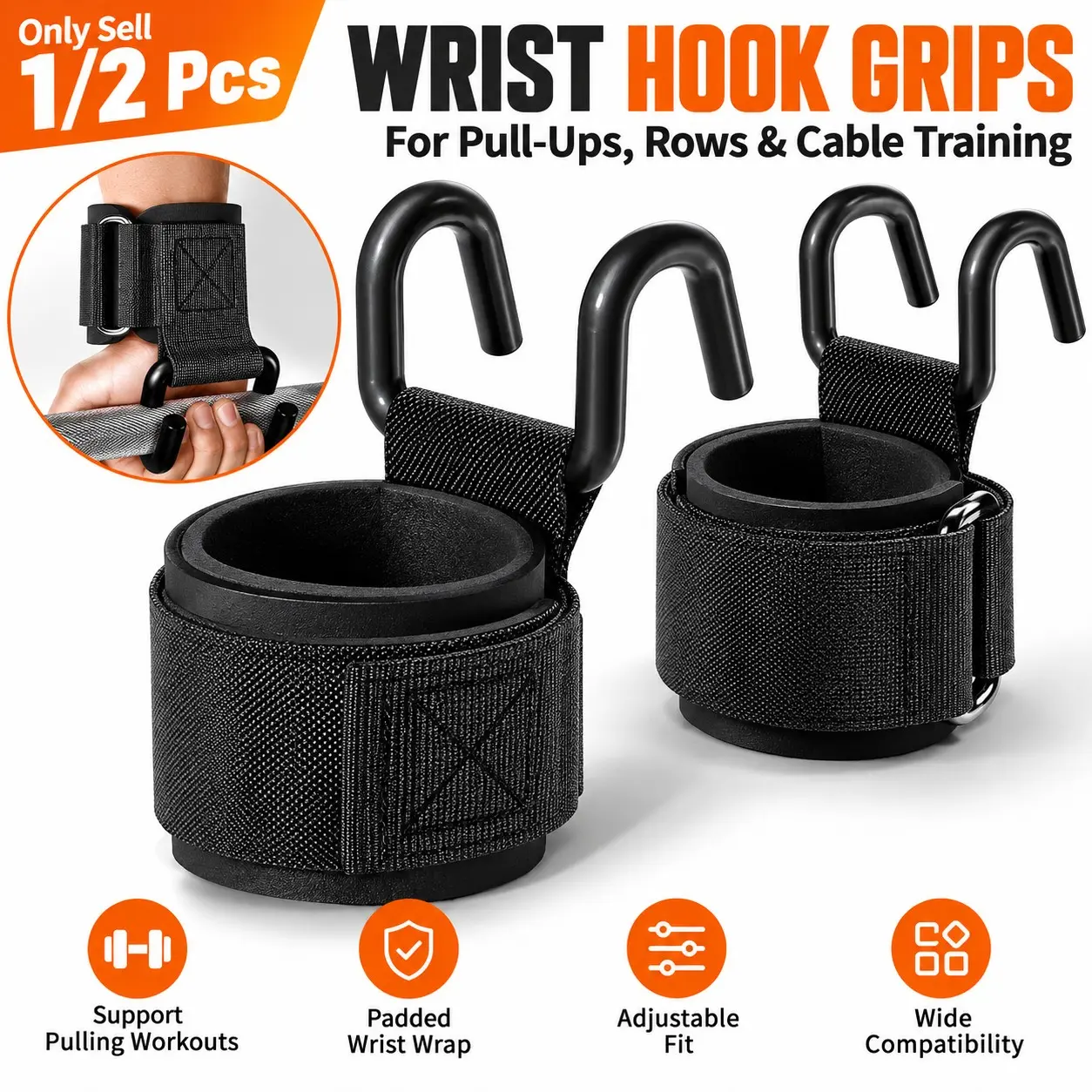 Wrist Support Hook Grip Hook Trainer, Weight Lifting Straps, Lifting Hooks for Weight Lifting, Multifunctional Pull up Assistance Tool with Wrist Protectors for Outdoor Fitness Homes Gym Suspension Trainer Gym Accessories