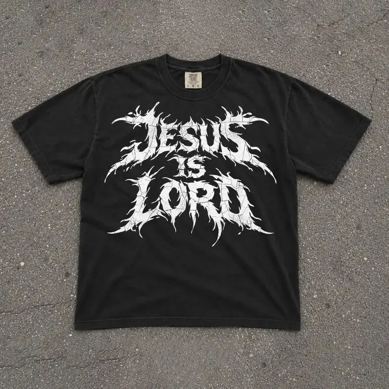 Jesus is Lord Vintage T Shirt  Bold Metal Style Christian Faith Graphic Tee Gift