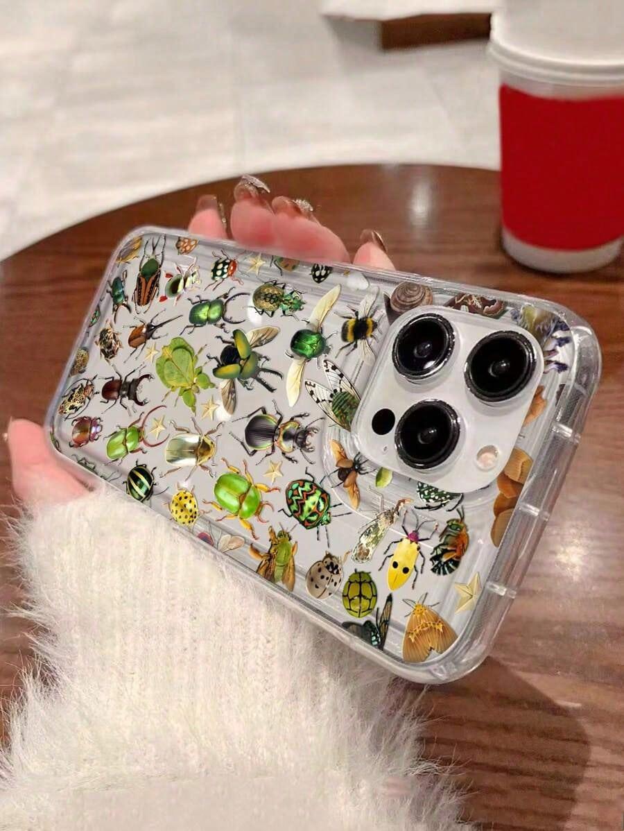 1pc Insect Pattern Print Full-Body Protection Shockproof Anti-Fall TPU Soft Rubber Phone Case Suitable For IPhone17/IPhone17 Air/IPhone17 Pro/IPhone17 Pro Max/16 Pro Max/15 Pro Max/14 Pro Max/13 Pro Max/12 Pro Max