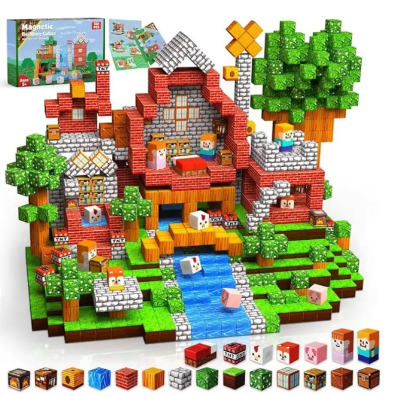 Magnetic Building Blocks Mining World, Educational Sensory Toys, DIY Enlightenment, Puzzle Assembly, Gift for Kids, Architectural Set