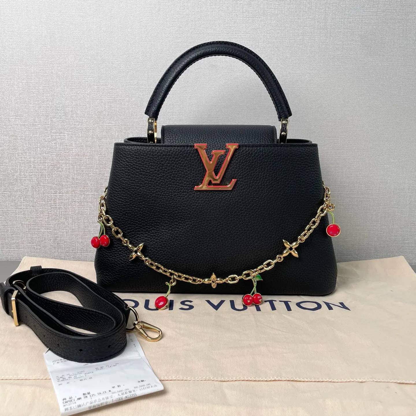Pre-owned Louis Vuitton capucines Takashi Murakami Cherry Collection MM Top Handle Crossbody Bag Medium Luxury Bag P01E16022