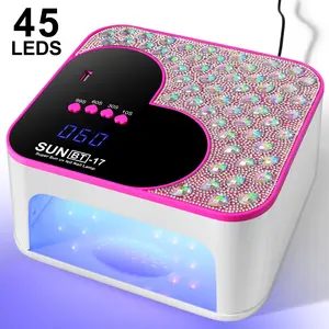 UV LED Nail Lamp with 45 LEDs & USB Nail Light, Professional 4-Timer Gel Nail Dryer with Sparkling Rhinestones, Salon Curing Lamp for Gel Nails, Ideal Gift for Thanksgiving, Valentine's Day, Birthday, Christmas (Home & Salon Use)