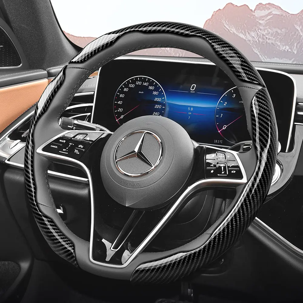 For Mercedes-Benz Segmented Carbon Fiber Texture Snap-On Steering Wheel Cover, Car Accessories, Non-Slip Comfortable Grip Quick-Install Ultra-Thin All-Season Use Fits GLC/GLE/C-Class/E-Class/S-Class/Maybach/GLS