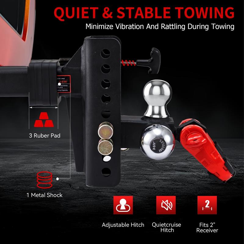 Heavy-Duty Adjustable Trailer Hitch with Tri-Ball Mount, Rotatable Tow Shackle & -Theft Locking Pin/Hook - 1-7/8"/2"/2-5/16" Ball, Fits 2-Inch Receiver (Trucks, SUVs, RVs) - Compatible with Trailers, Boats, Caravans