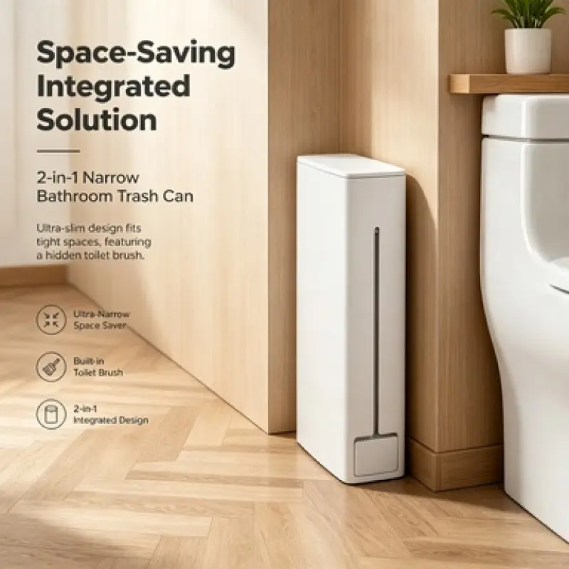 2-in-1 Freestanding Bathroom Waste Bin with Hidden Toilet Brush Compartment, Sealed Lid Prevents Odor Spreading, Perfect for Home and Rental Property Washroom Use, Bathroom Trash Cans