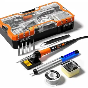 Soldering Gun with Ceramic Heater, 12-in-1 Soldering Tool, Adjustable Temperature 200 to 450 ° C, Includes Soldering Iron Tip, Solder Wire, Pump and Paste
