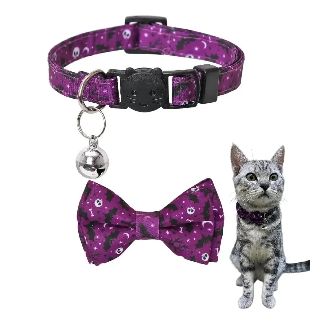 Halloween Cat Collars Breakaway with Bell, Cute Adjustable Kitten Collar, Ghost Kitten Collar for Holiday Party, Cat Accessory