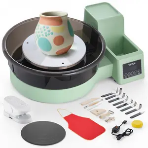 VEVOR Pottery Wheel for Adults, 14" and 11" Turntables, 450W Electric Table Top Pottery Wheel with Foot Pedal, 30-300 RPM Adjustable Speed, Detachable Basin, for Beginners, DIY Clay Art Craft, Green