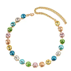 Women's Bohemian Geometric Statement Choker Necklace with Colorful Glass Rhinestones, Fashion Costume Jewelry for Party, Gift Option