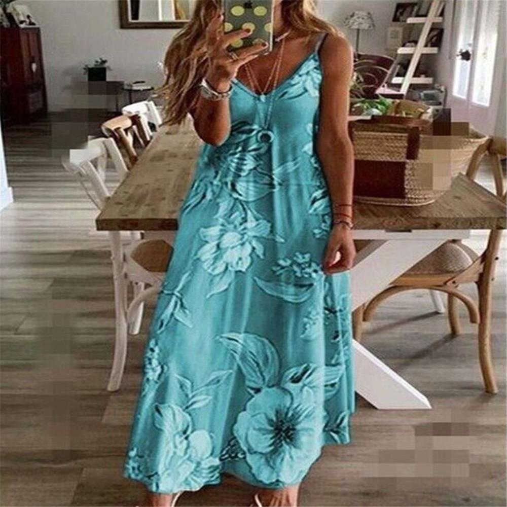 S-5XL Women's Floral Bodycon Dress - Sexy Spaghetti Strap Party Dress with Multi- Options |   Summer  outfits  Slimming Midi Length & Curve Accent Bohemian Sleeveless Casual Womenswear Mom's gift