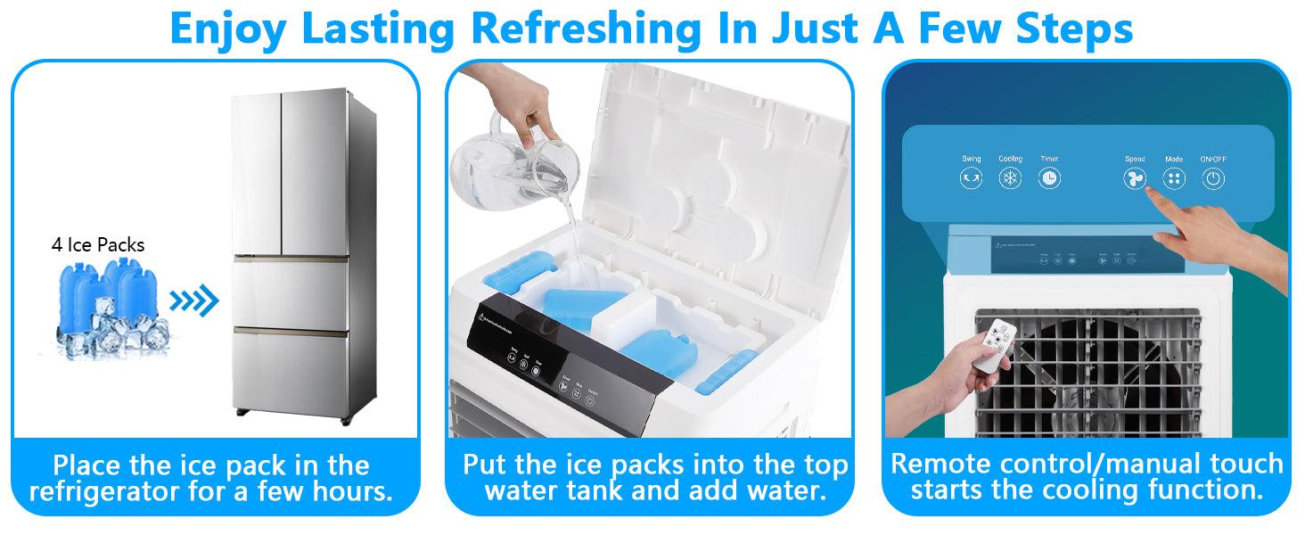 【GARVEE】Evaporative Air Cooler, GARVEE 3000CFM Swamp Cooler With Remote Control and 12H Timer, 4 Ice Packs, 3 Modes & Wind Speeds for Outdoor Indoor Use, 10.3 Gallon