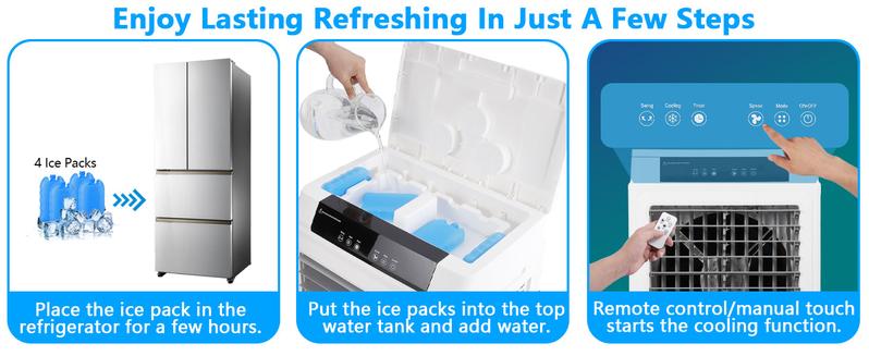 【GARVEE】Evaporative Air Cooler, GARVEE 3000CFM Swamp Cooler With Remote Control and 12H Timer, 4 Ice Packs, 3 Modes & Wind Speeds for Outdoor Indoor Use, 10.3 Gallon