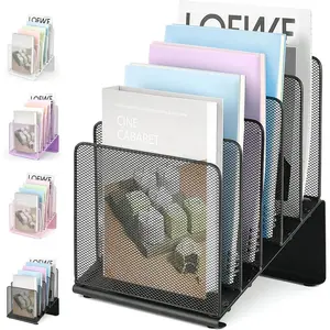 File Organizer for Desk, File Folder Organizer with 5-Section Vertical Rack, Suitable for Home Office Document Organization and Storage (Black)