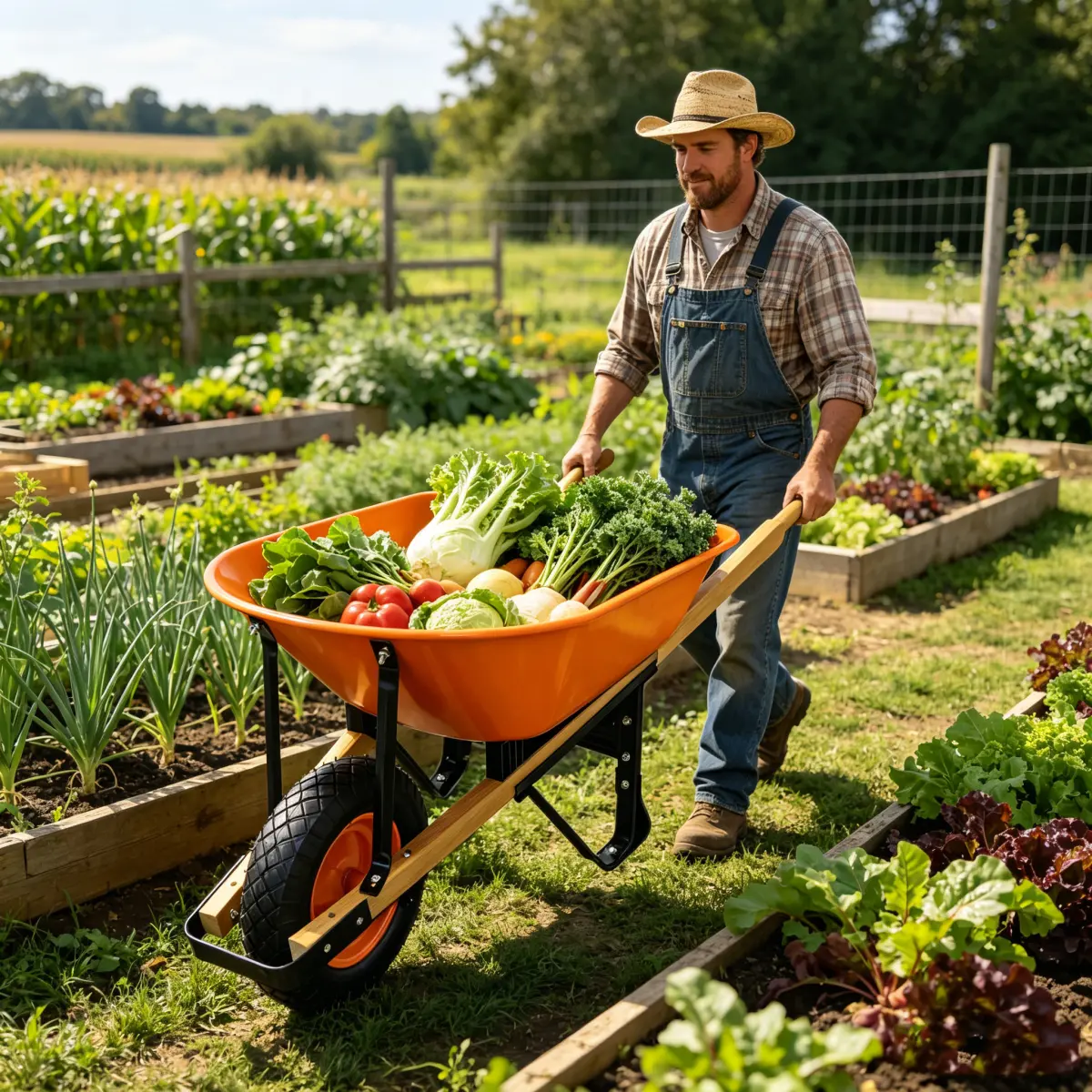 Aobtkel 250lb Steel Wheelbarrow Garden Cart with Solid Wooden Handles 85L Tilt Dump Tray Heavy Duty Single Wheel Utility Cart for Landscaping Yard Farm Construction Outdoor Work Orange Gift